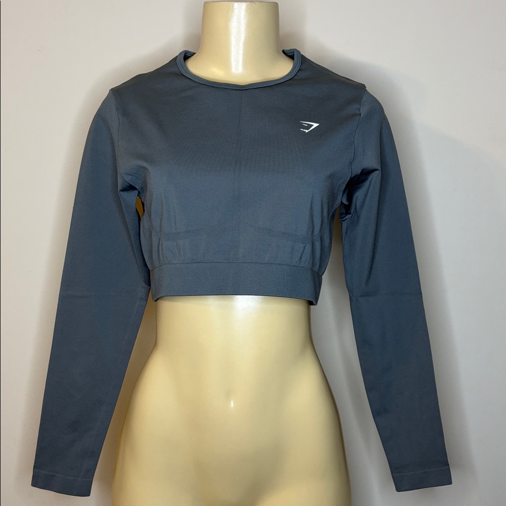 Gymsark Women's Blue Long Sleeve Crop Top Size L